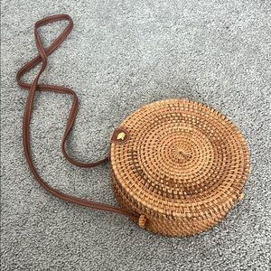 Round Woven Tan Crossbody Bag